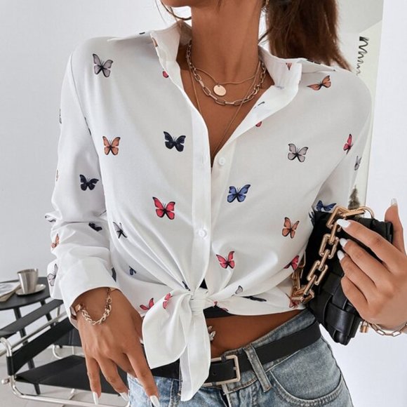 FLY AWAY WITH ME butterfly print button down blous - Picture 6 of 6